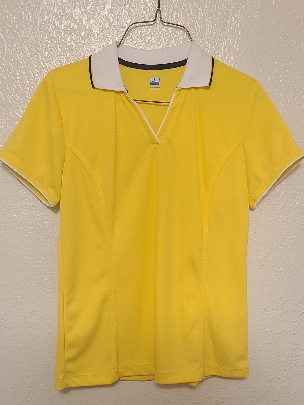 Yellow Short Sleeve Polo Top with White Contrast Collar